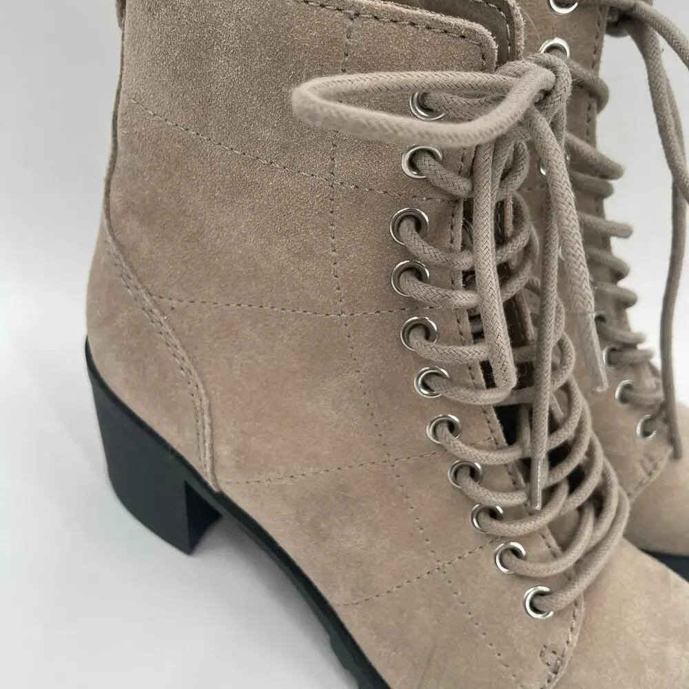 DOLCE VITA Nigel Boots Size 8 Lace Up Heels NEW Suede Leather Bootie Taupe NWOT - Picture 7 of 16